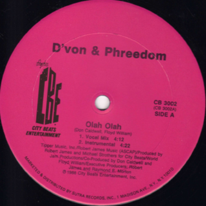 A pink label of the record album, d ' von & phredom.