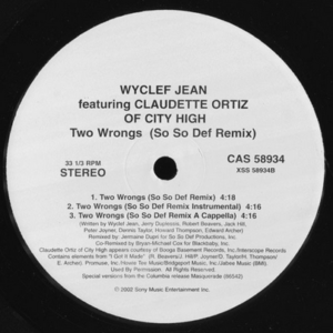 A white label of two wrongs by wyclef jean